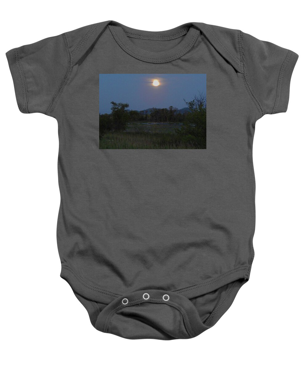 Summer Baby Onesie featuring the photograph Summer Solstice Full Moon by Wild Thing