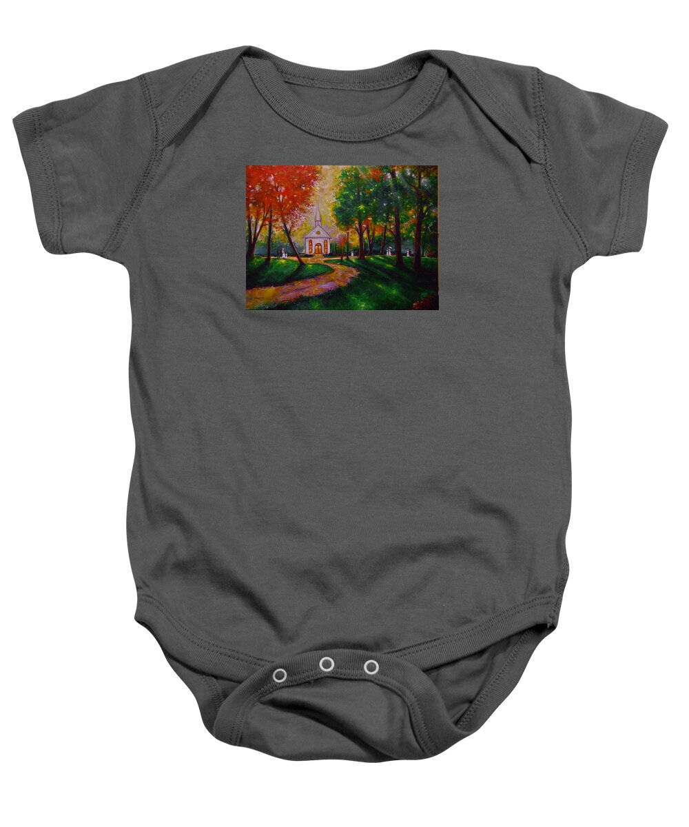 Landscape Baby Onesie featuring the painting Sunday School by Emery Franklin