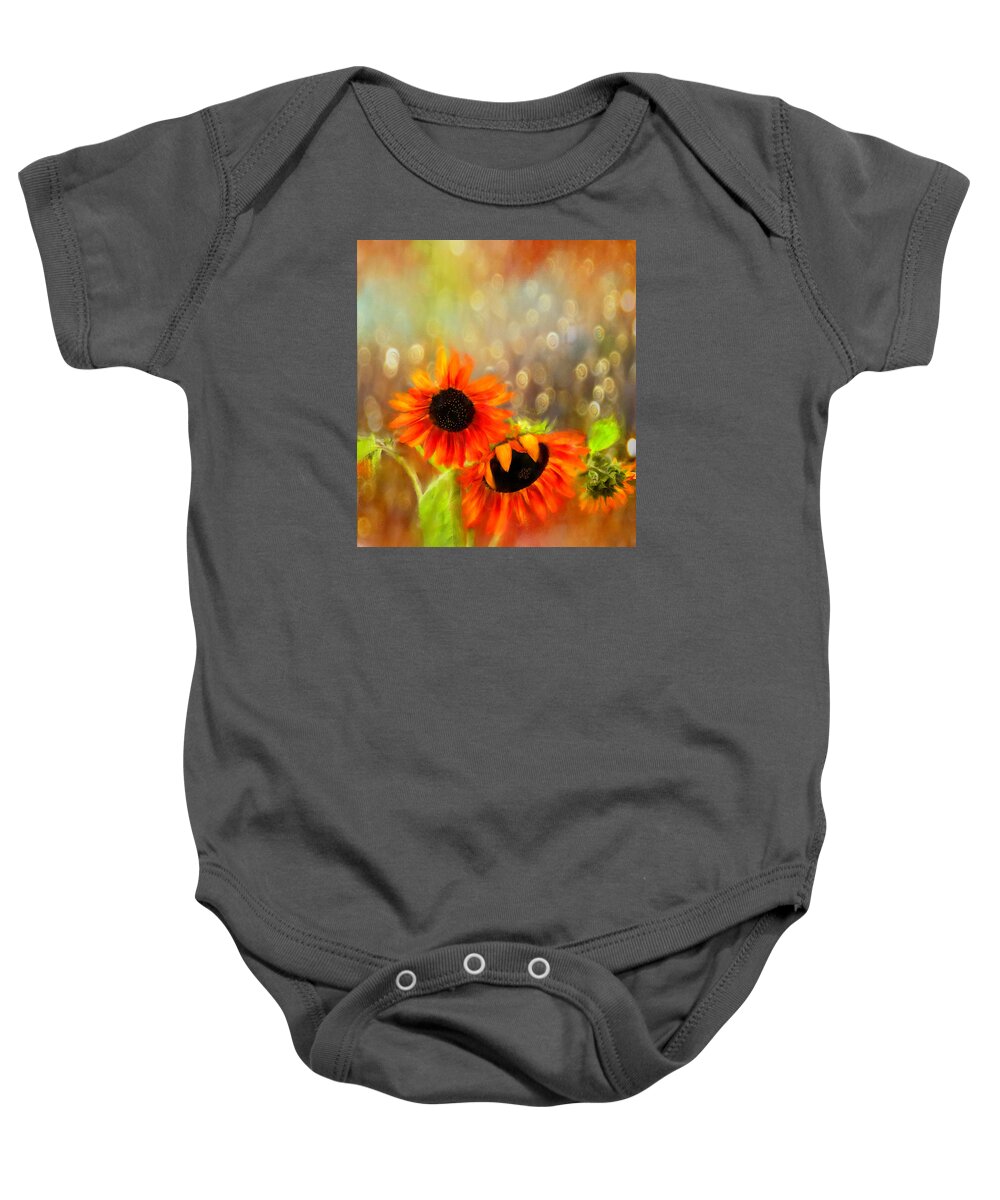 Floral Baby Onesie featuring the digital art Sunflower Rain by Sand And Chi