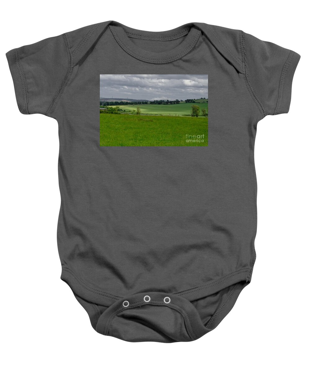 Beecraigs Baby Onesie featuring the photograph Sunny patches on the field. by Elena Perelman
