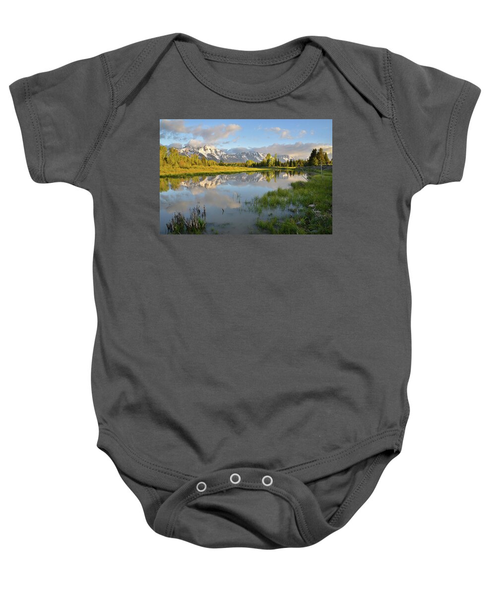 Grand Teton National Park Baby Onesie featuring the photograph Sunrise at Schwabacher Landing by Ray Mathis