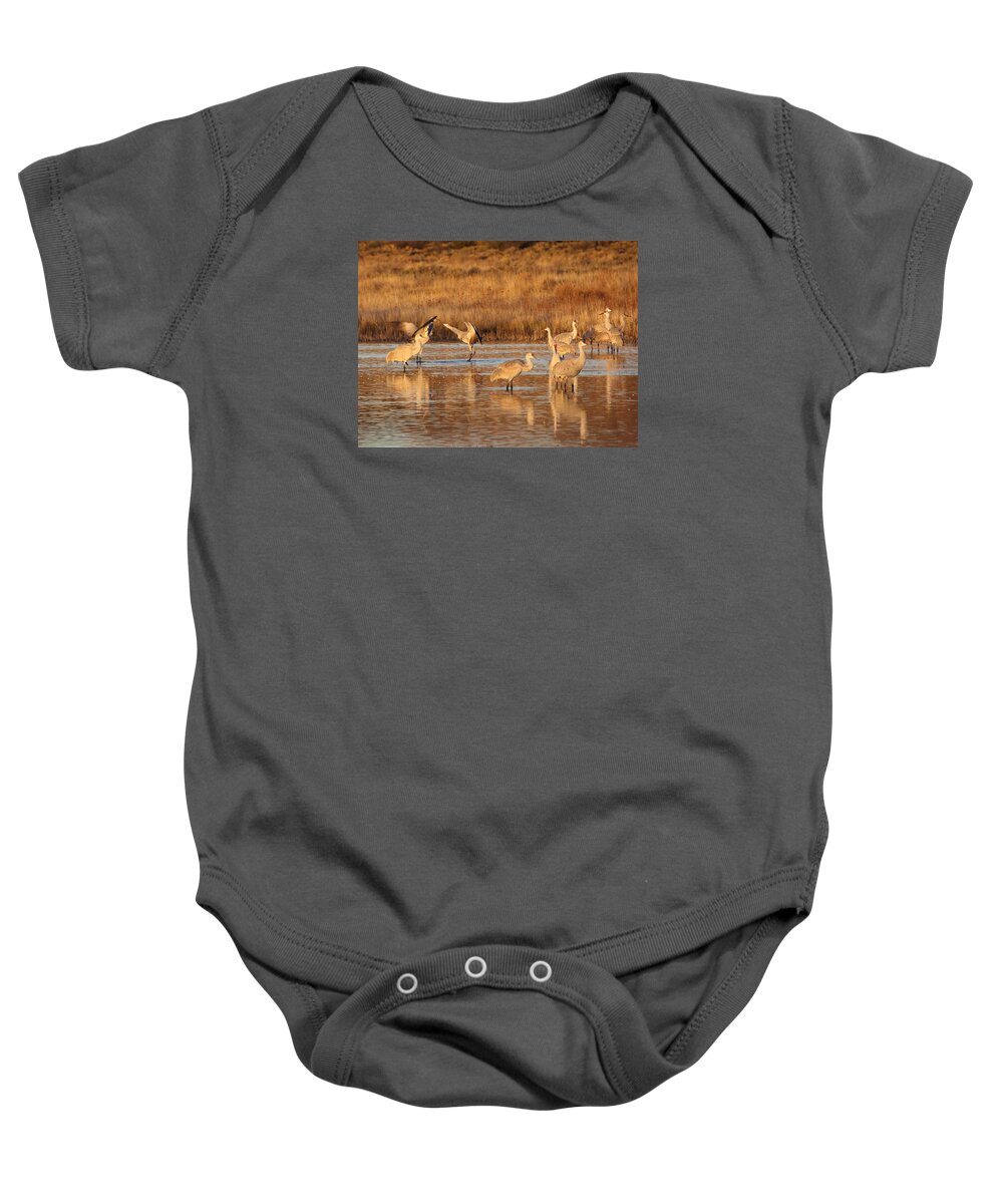 Sandhill Baby Onesie featuring the photograph Sunrise at the Crane Pond by Jean Clark