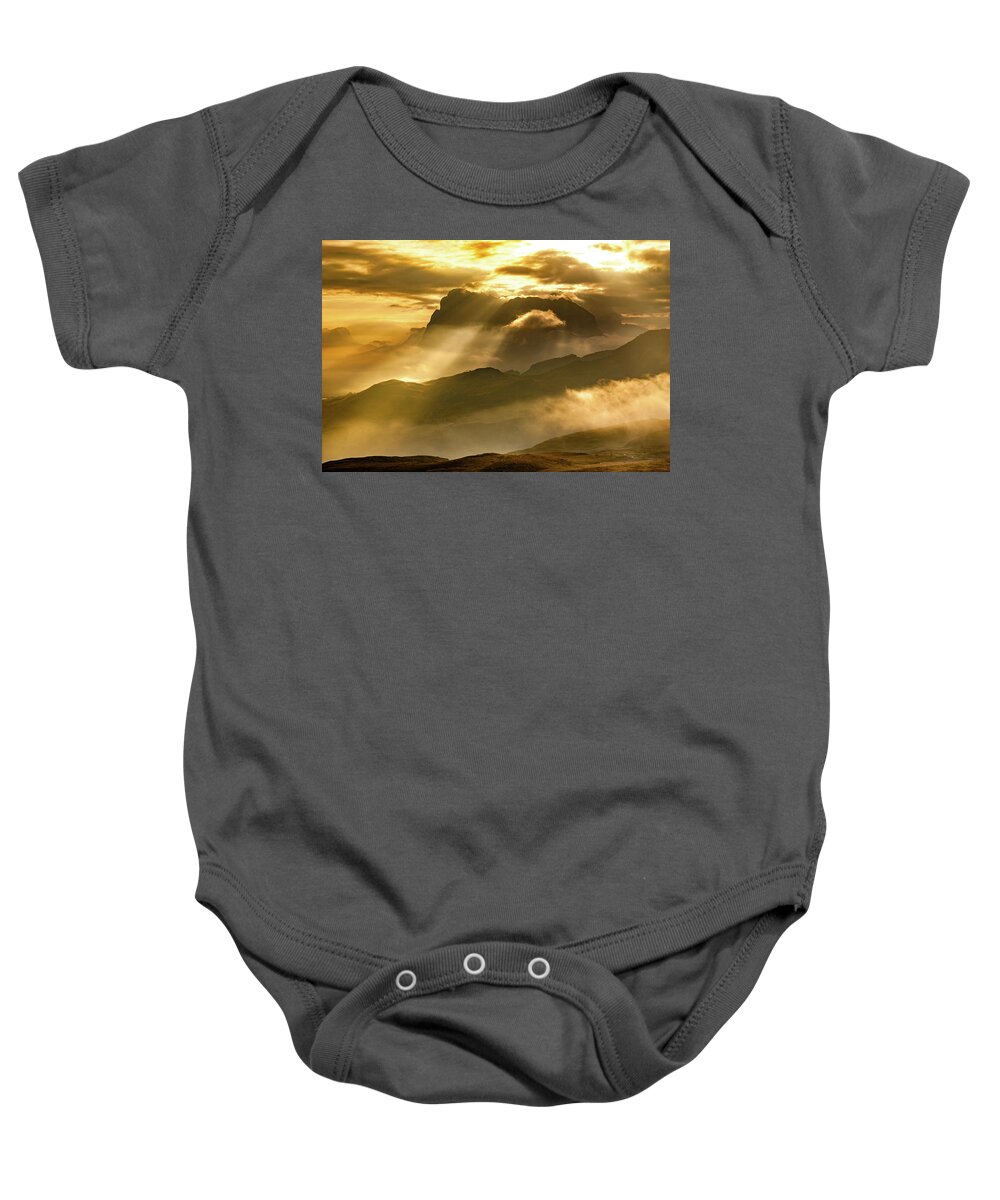 Heavenly Baby Onesie featuring the photograph Sunrise in the Dolomites by Mati Krimerman