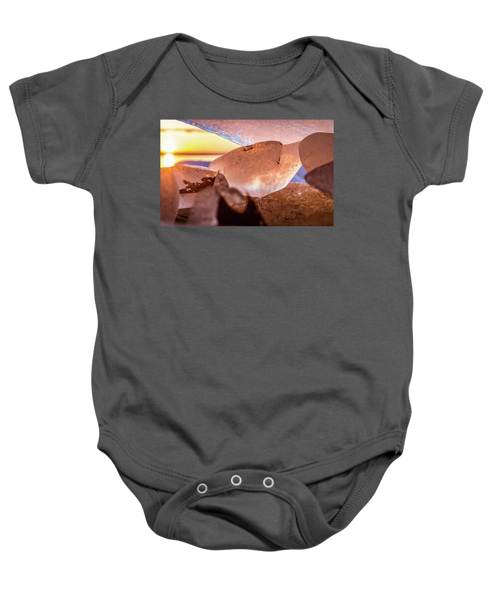 Sunrise Baby Onesie featuring the photograph Sunrise on Ice by Joe Holley