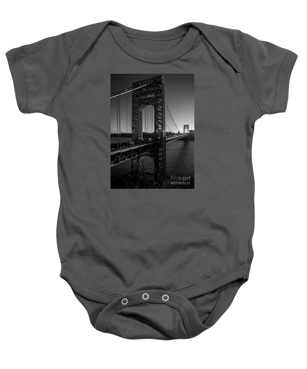 George Washington Bridge Baby Onesie featuring the photograph Sunrise on the GWB, NYC - BW Portrait by James Aiken