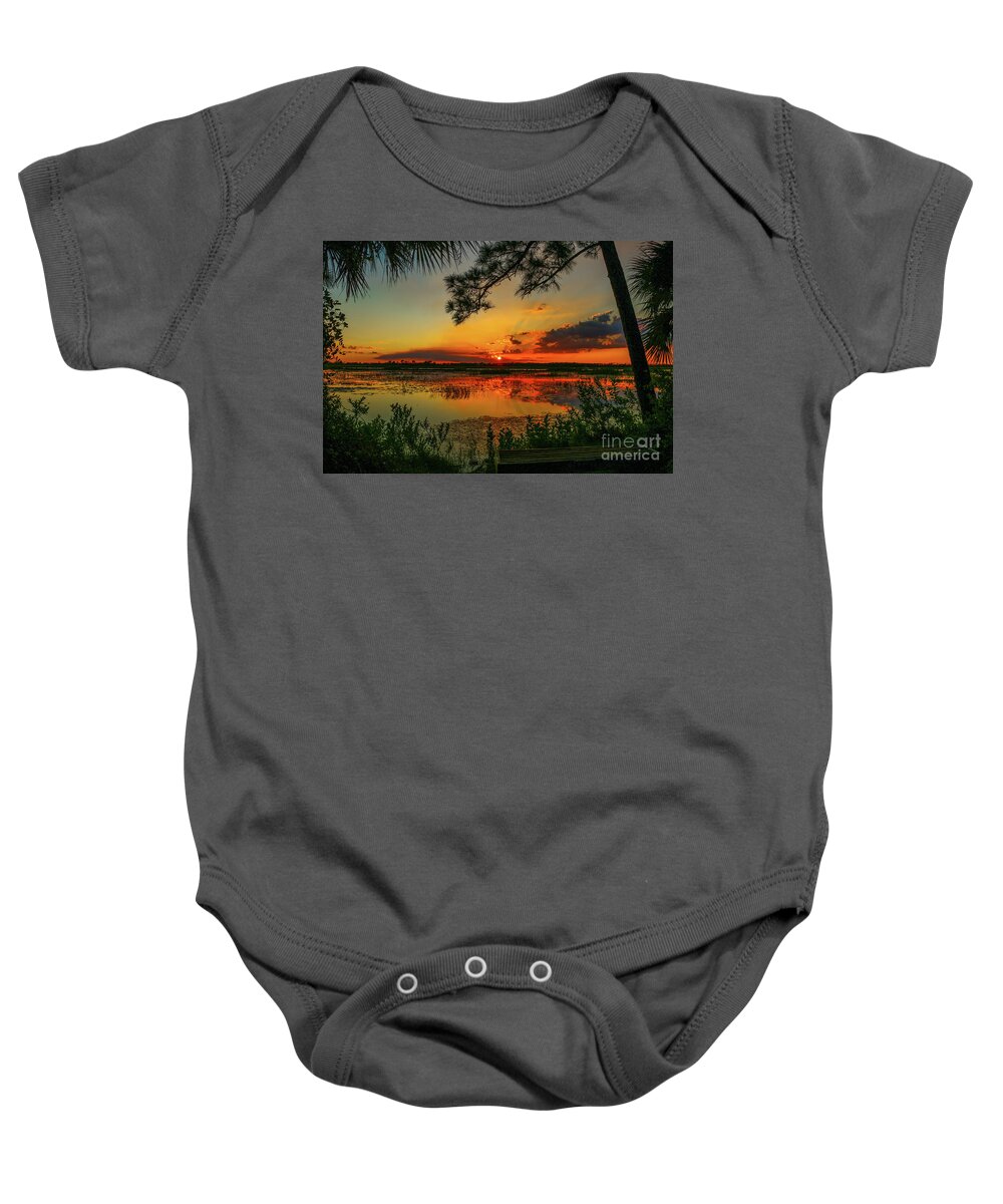 Sun Baby Onesie featuring the photograph Sunset at Hawk's Bluff #2 by Tom Claud