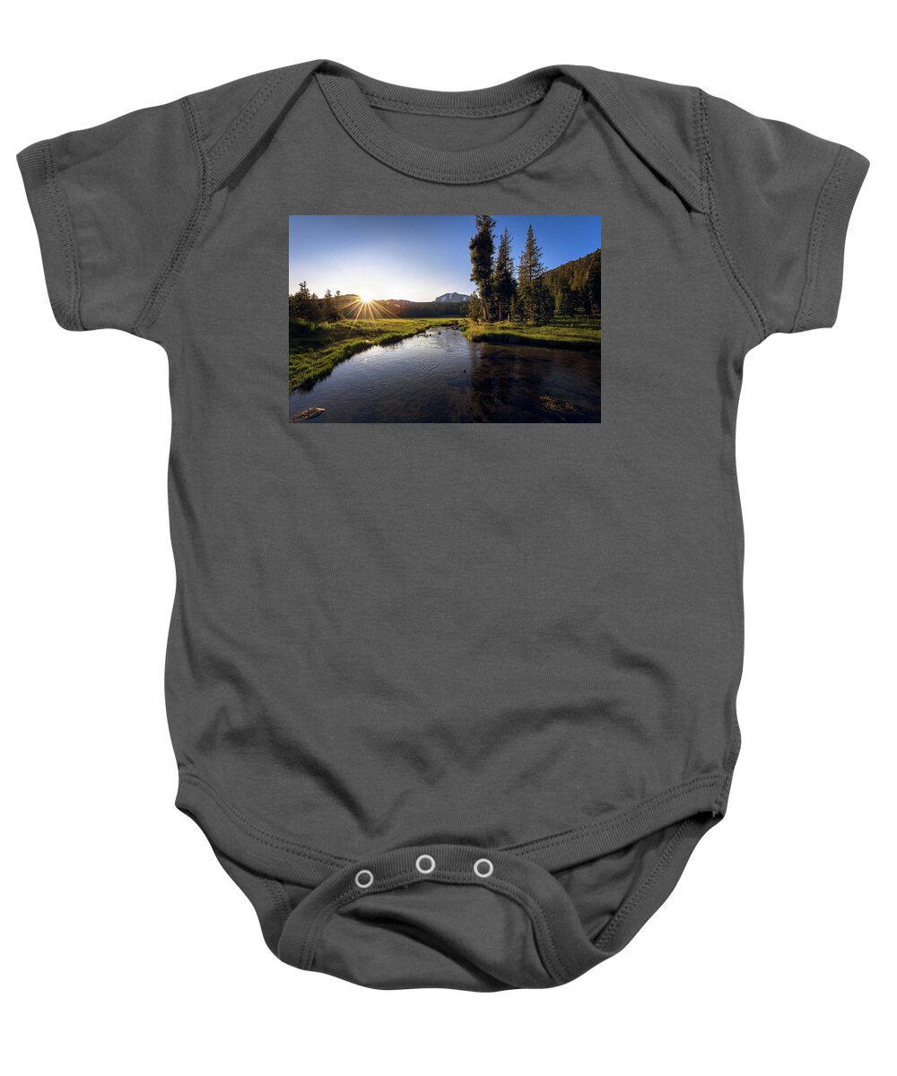 California Baby Onesie featuring the photograph Sunset at Kings Creek in Lassen Volcanic National by John Hight