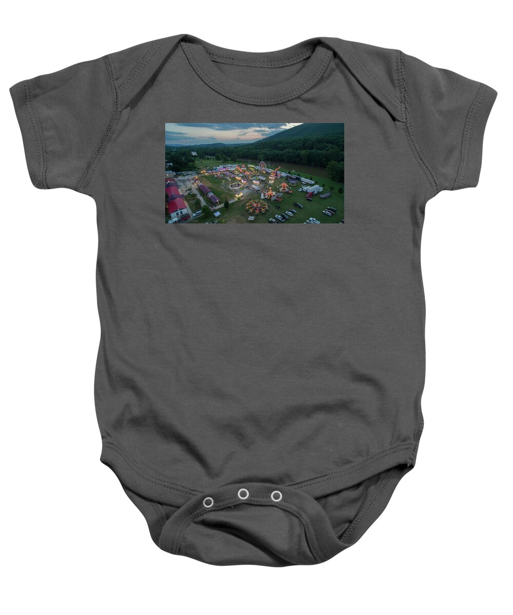 Buchanan Baby Onesie featuring the photograph Sunset at the Carnival by Star City SkyCams