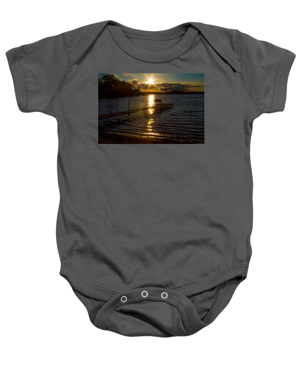 Bonnie Follett Baby Onesie featuring the photograph Sunset at the Lake by Bonnie Follett