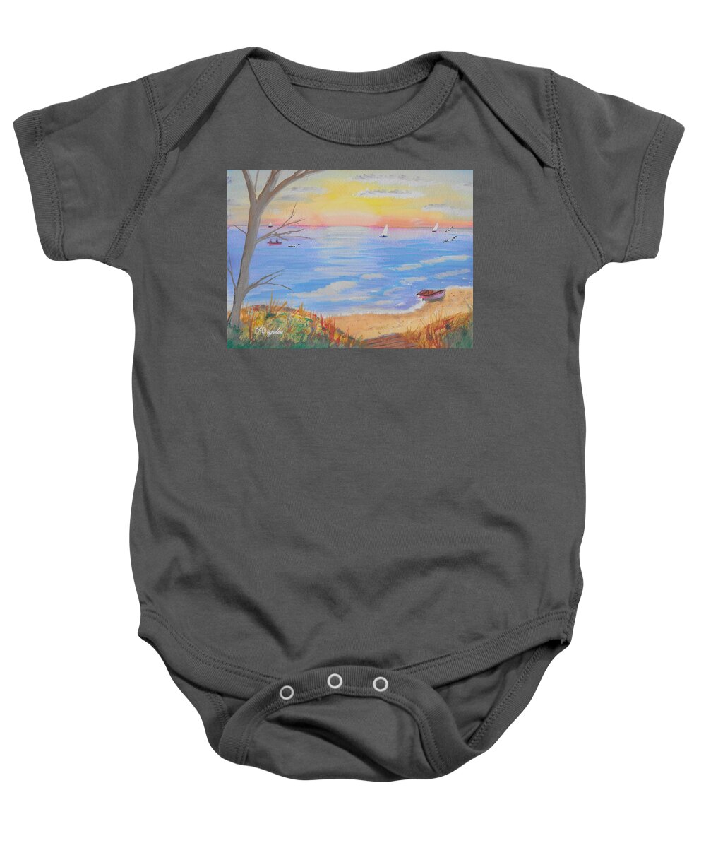 Sunset Baby Onesie featuring the painting Sunset Beach by David Bigelow
