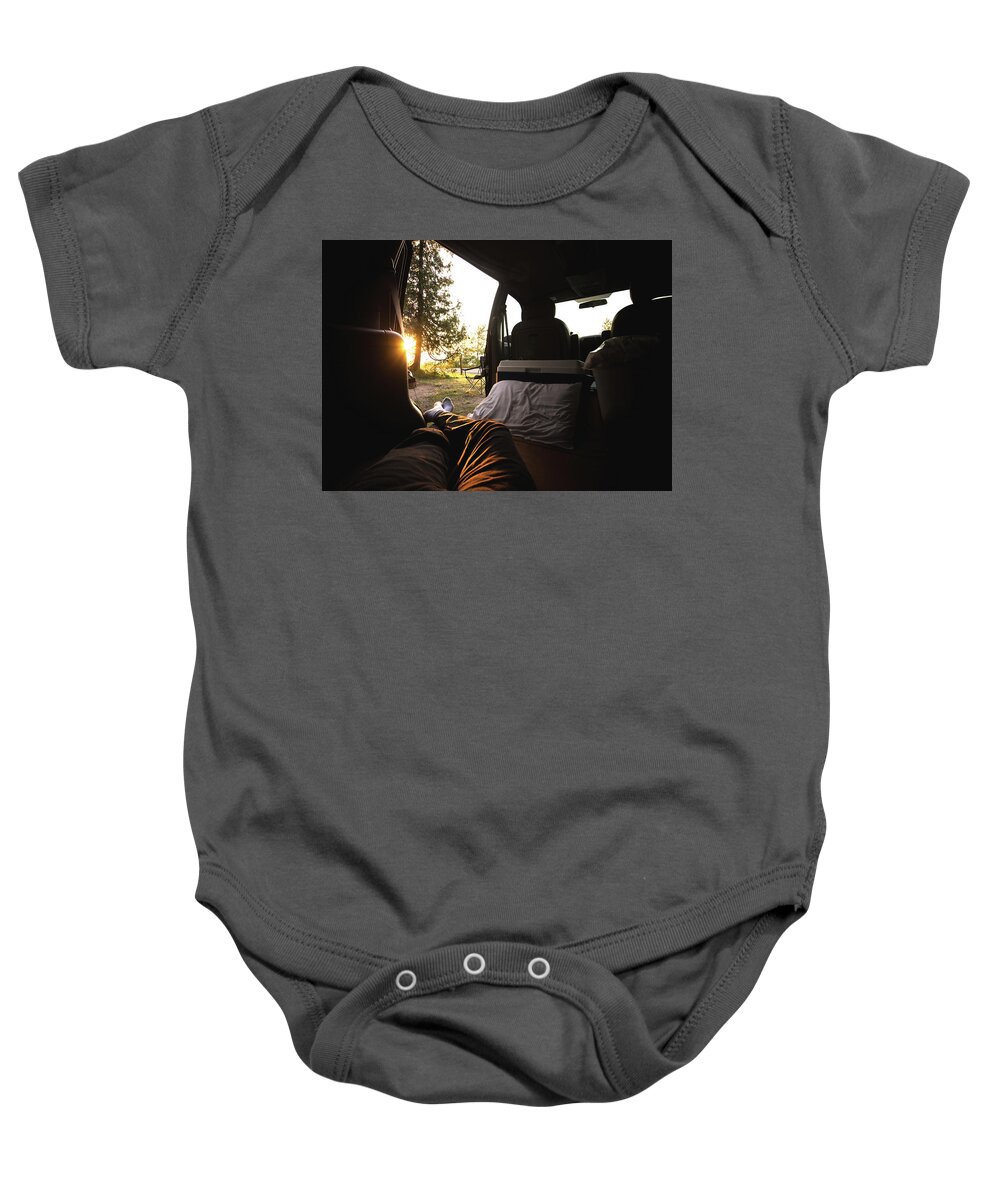 Sunset Baby Onesie featuring the photograph Sunset from the Van by Cale Best