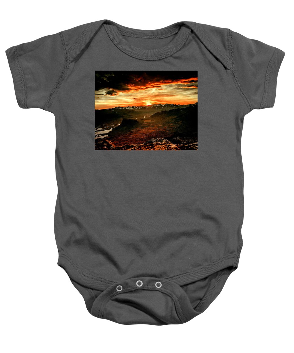 Mountains Baby Onesie featuring the digital art Sunset Mountains by Carol Crisafi