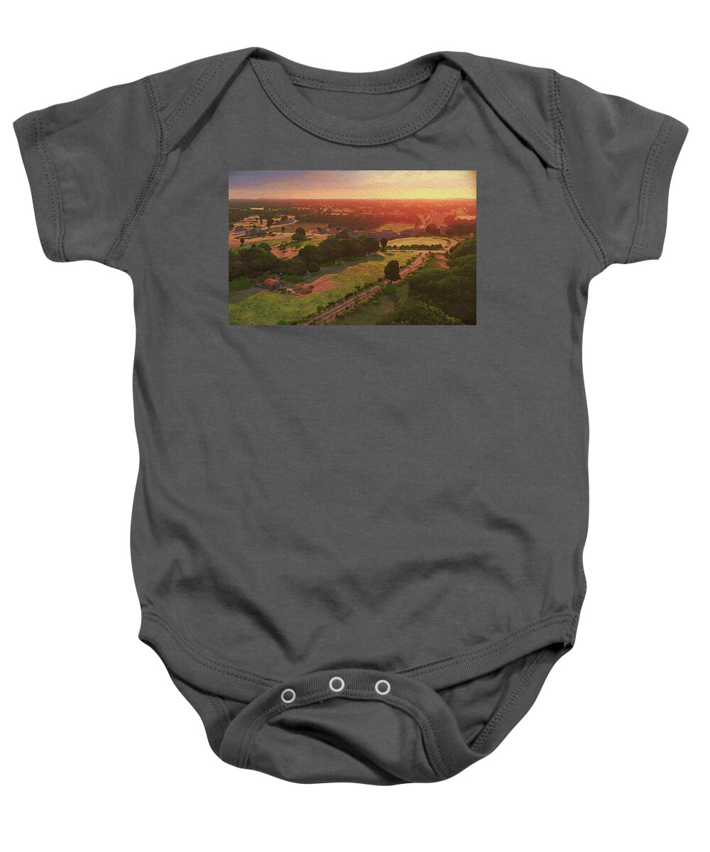 Sunset Of The Farms Baby Onesie featuring the painting Sunset of the Farms by AM FineArtPrints