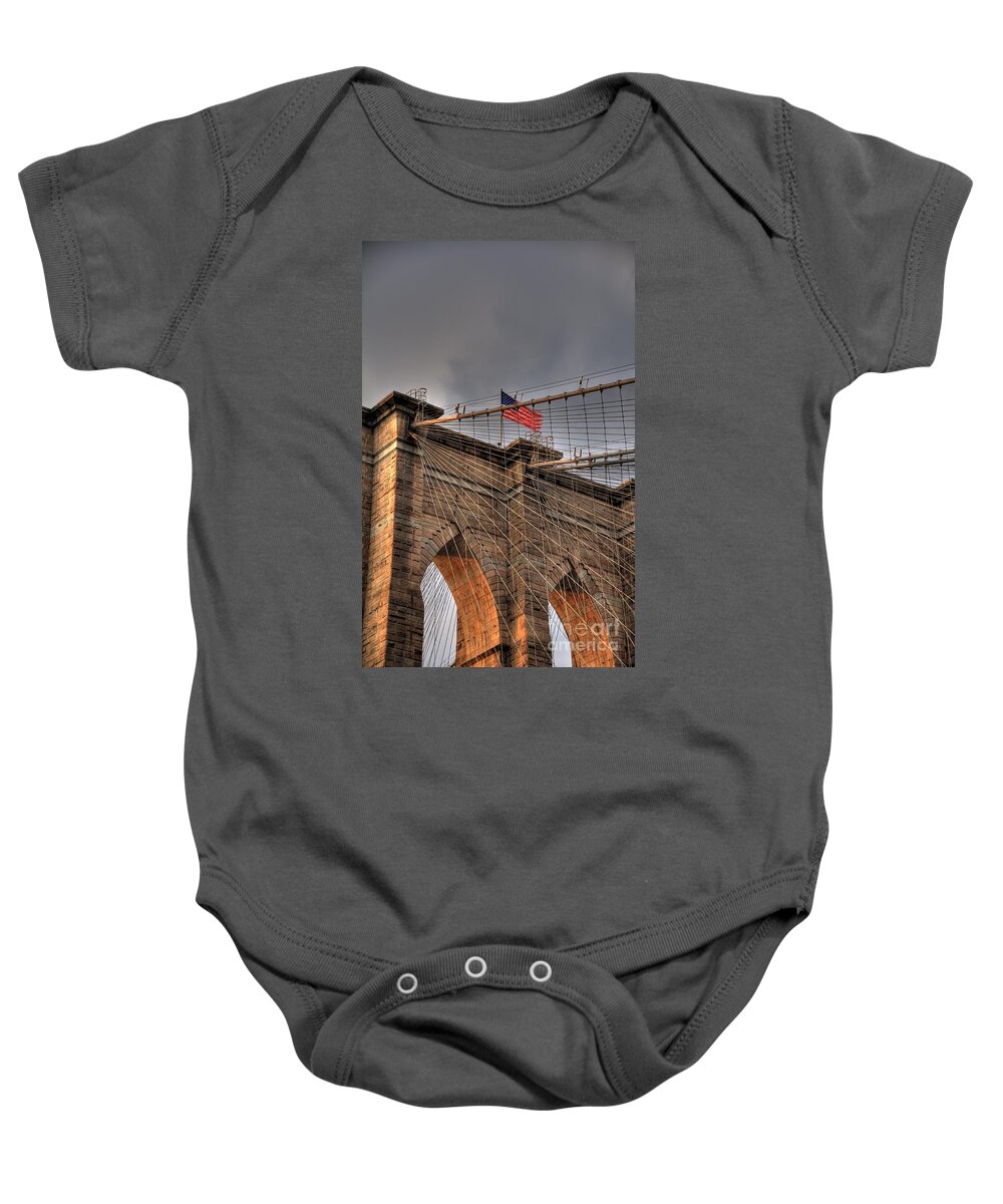 Photograph Baby Onesie featuring the photograph Sunset on Brooklyn Bridge by Kelly Wade