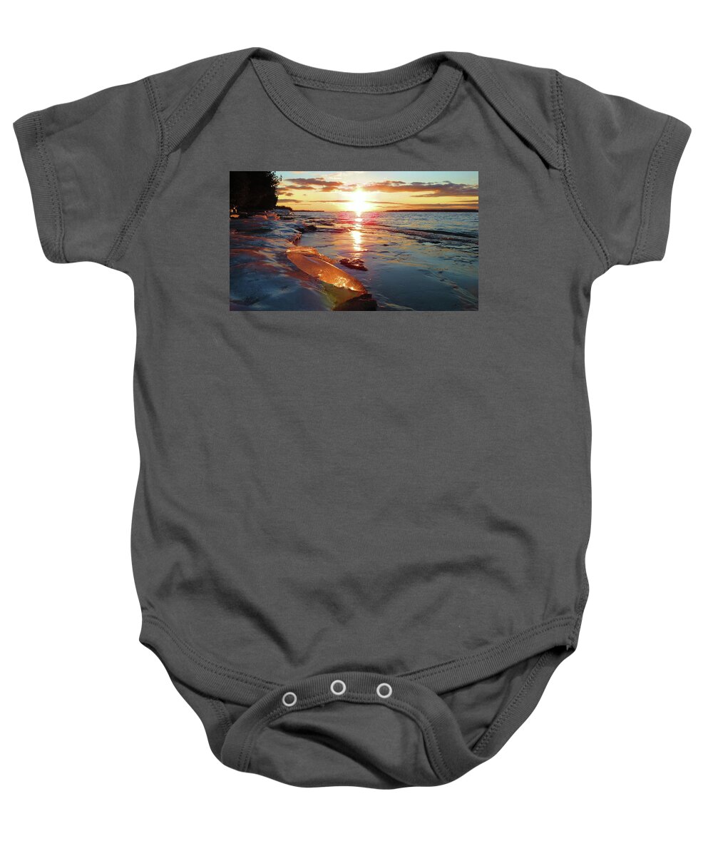 Thousand Islands Baby Onesie featuring the photograph Sunset on Ice by Dennis McCarthy