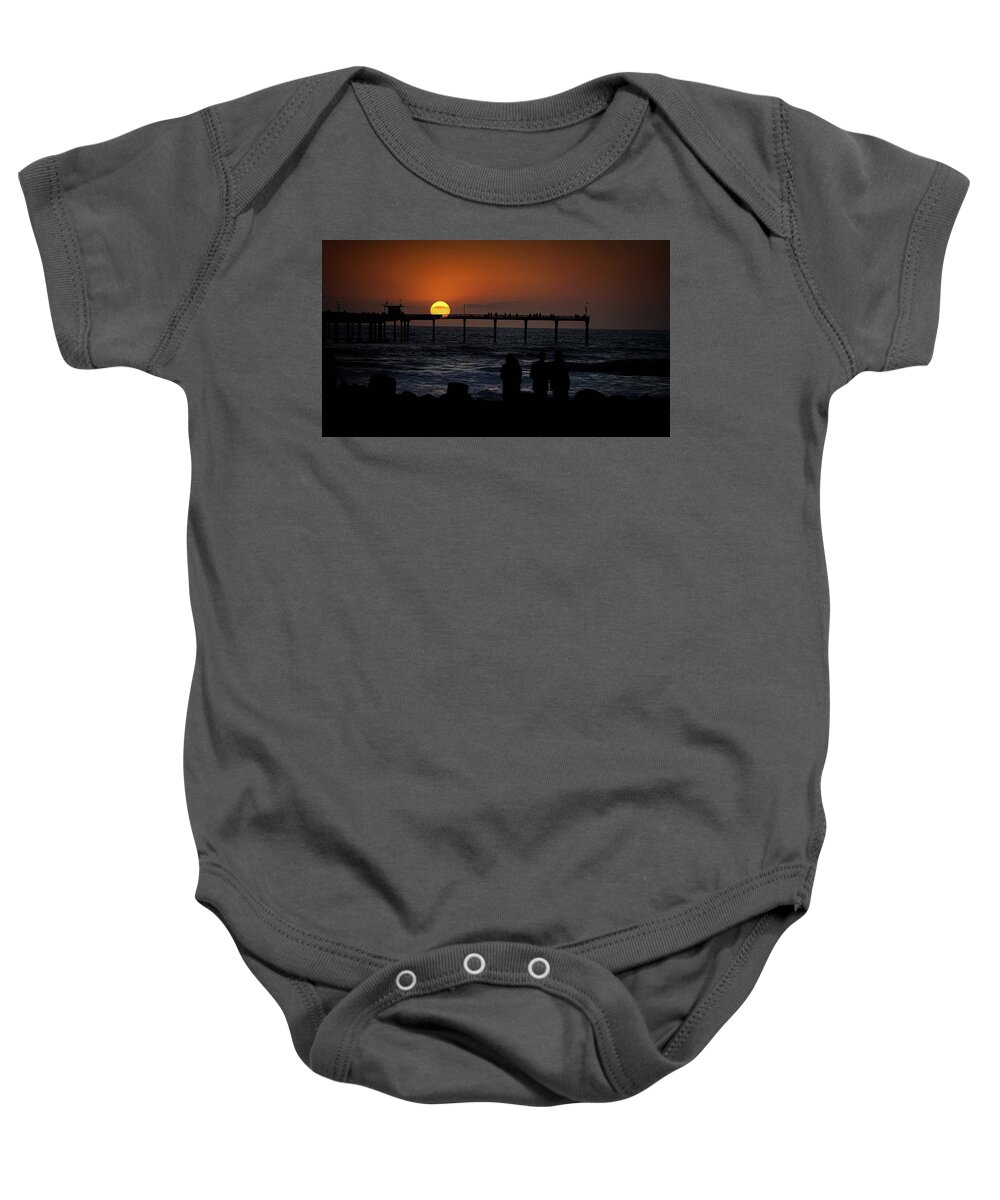 Seascape Baby Onesie featuring the photograph Sunset Over the Pier by Ryan Smith