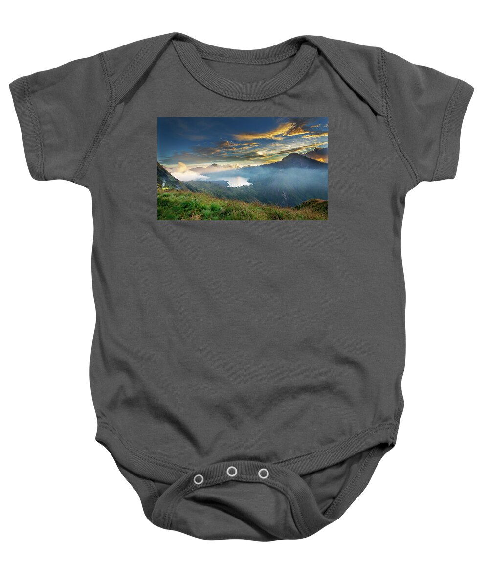 Landscape Baby Onesie featuring the photograph Sunset view from Mt Rinjani crater by Pradeep Raja Prints