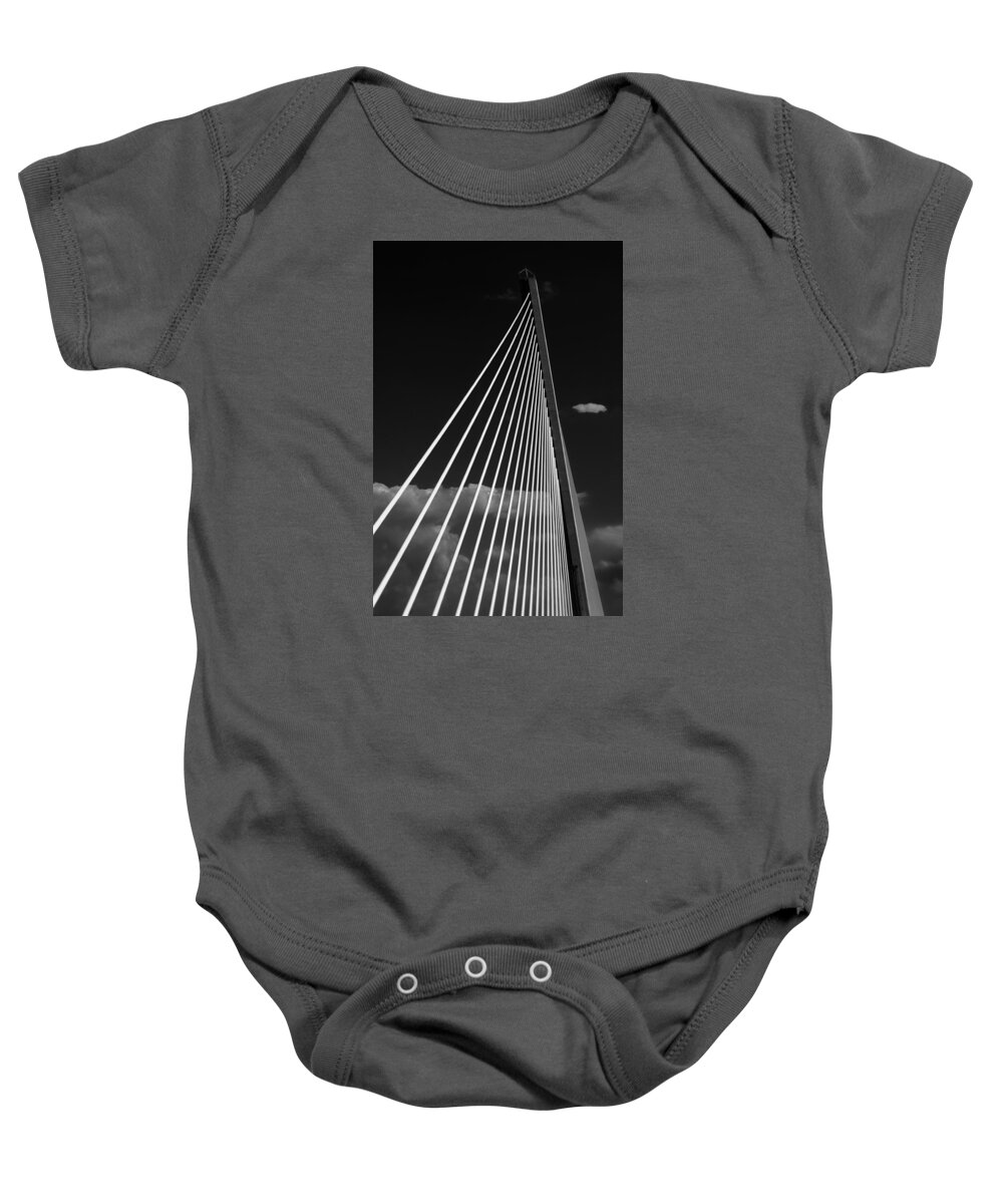 Bridge Baby Onesie featuring the photograph Sunshine Skyway Bridge - Black and White by Mitch Spence