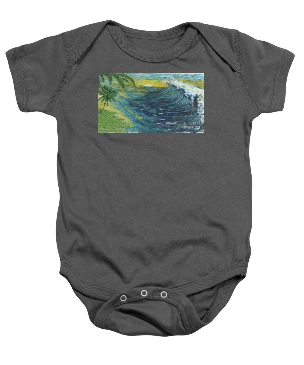 Palm Trees Baby Onesie featuring the painting Surf's Up by Michael Silbaugh