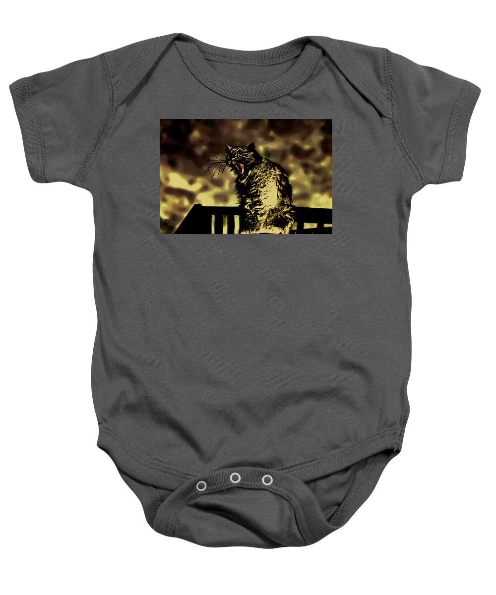 Surreal Baby Onesie featuring the photograph Surreal Cat Yawn by Gina O'Brien