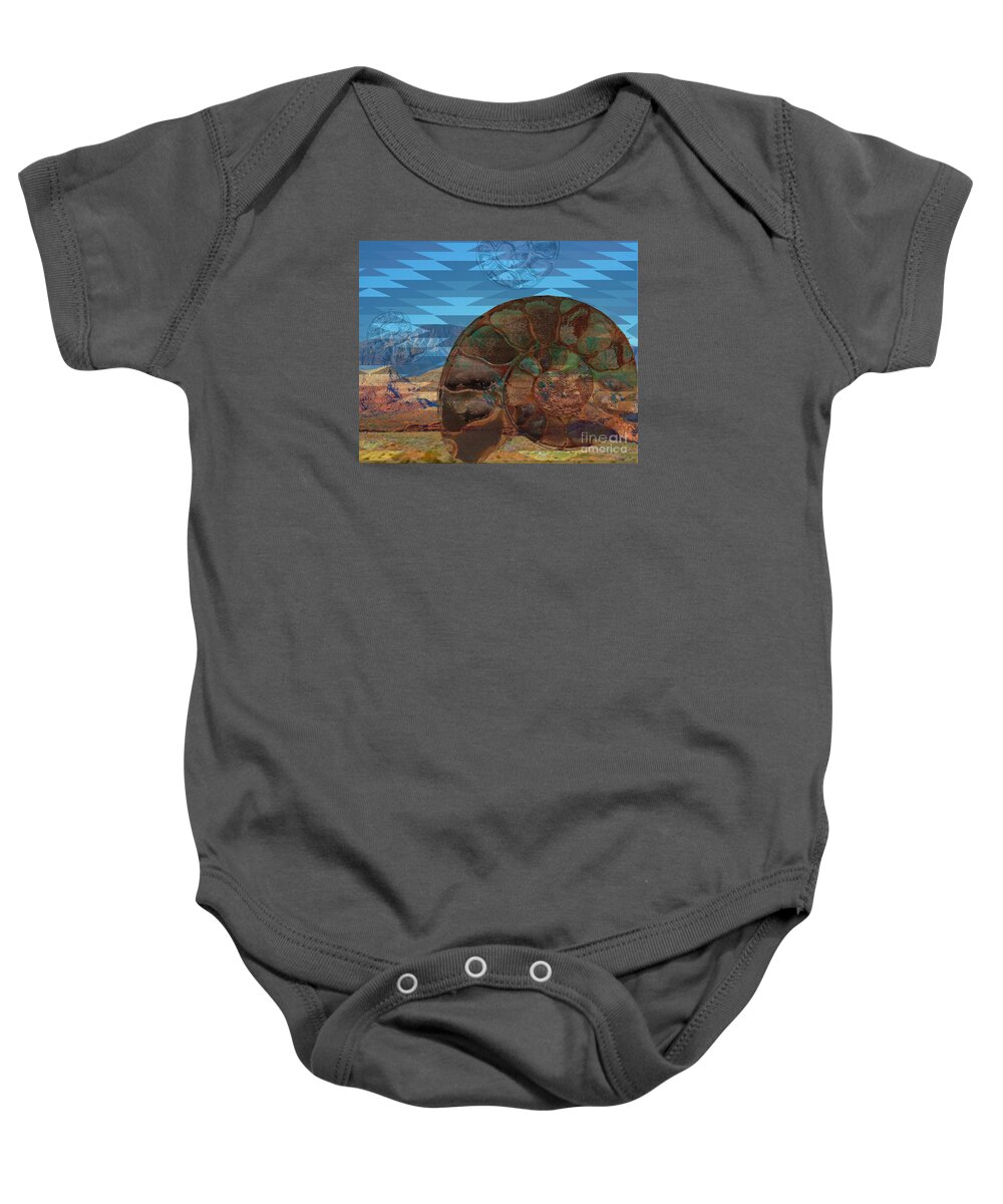 Southwest Baby Onesie featuring the painting SW fossil float by Shelley Myers