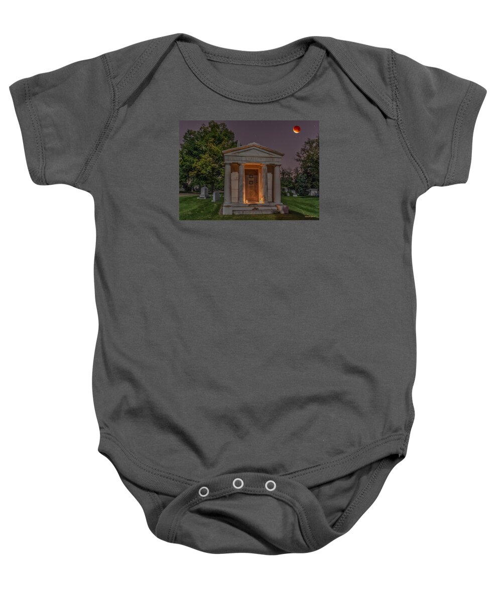 Lunar Eclipse Baby Onesie featuring the photograph Swallow Mausoleum Under the Blood Moon by Stephen Johnson