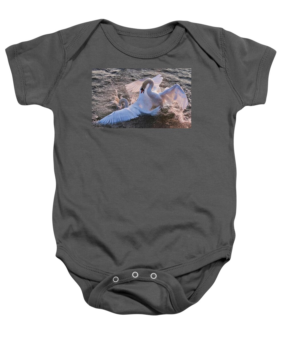 Swans Baby Onesie featuring the photograph Nuptial Dance 3 by Tatiana Travelways