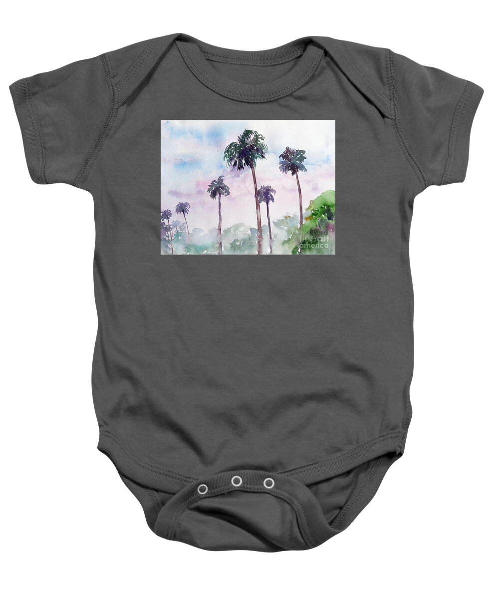 Palm Trees Baby Onesie featuring the painting Swaying Palms by Asha Sudhaker Shenoy