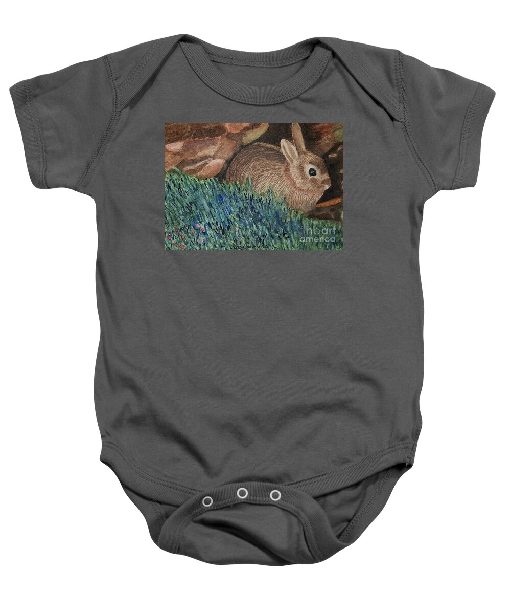 Bunny Baby Onesie featuring the painting Sweet Backyard Bunny by Sue Carmony