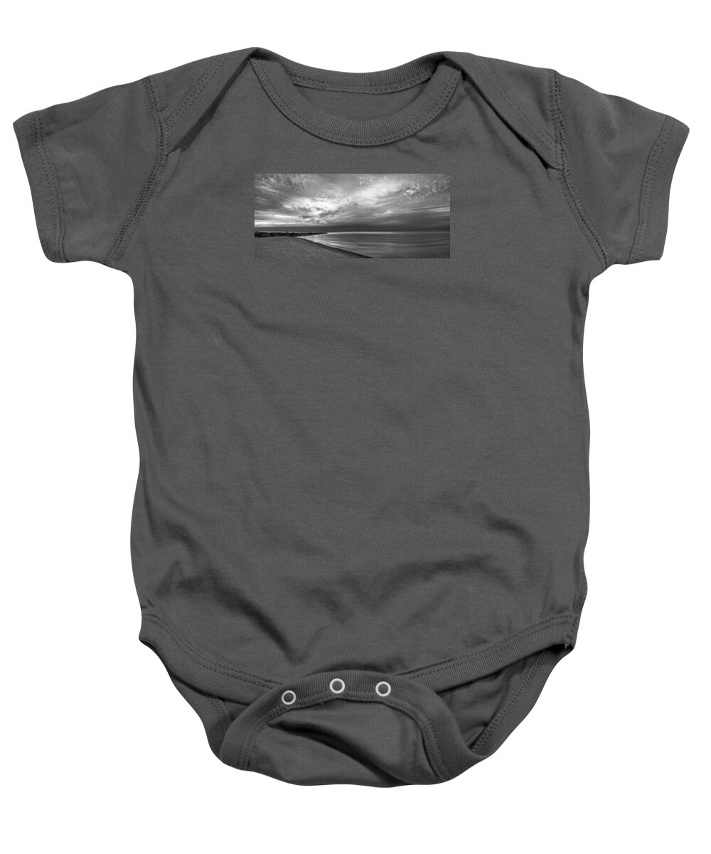 Lake Superior Baby Onesie featuring the photograph Symphony in the Sky black and white by Leda Robertson