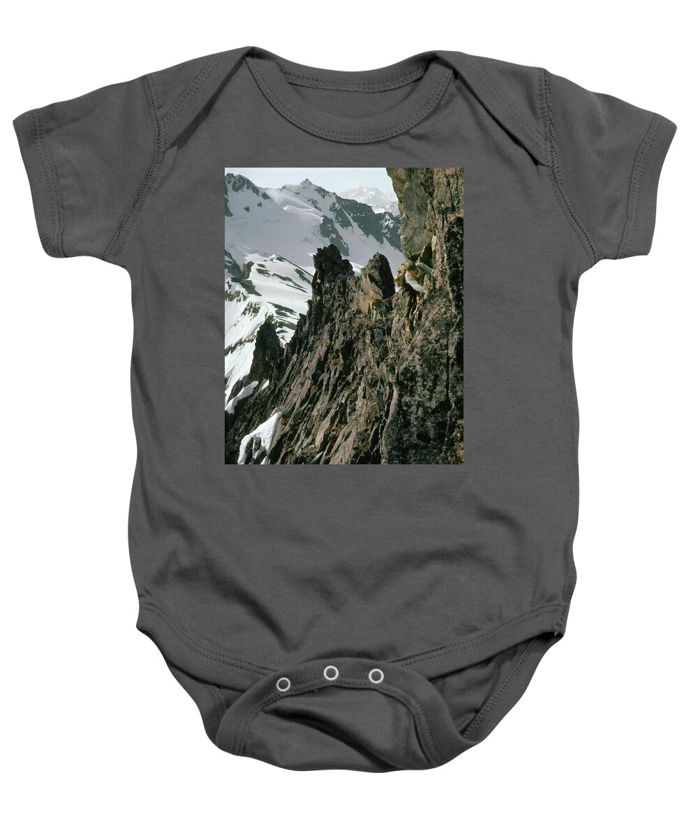 Don Gordon Baby Onesie featuring the photograph T-04401 Don Gordon and Fred Beckey on First Ascent East Ridge Forbidden Peak by Ed Cooper Photography