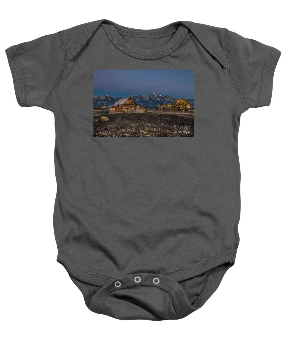 Moulton Barn Baby Onesie featuring the photograph T A Moulton Barn by Lynn Sprowl