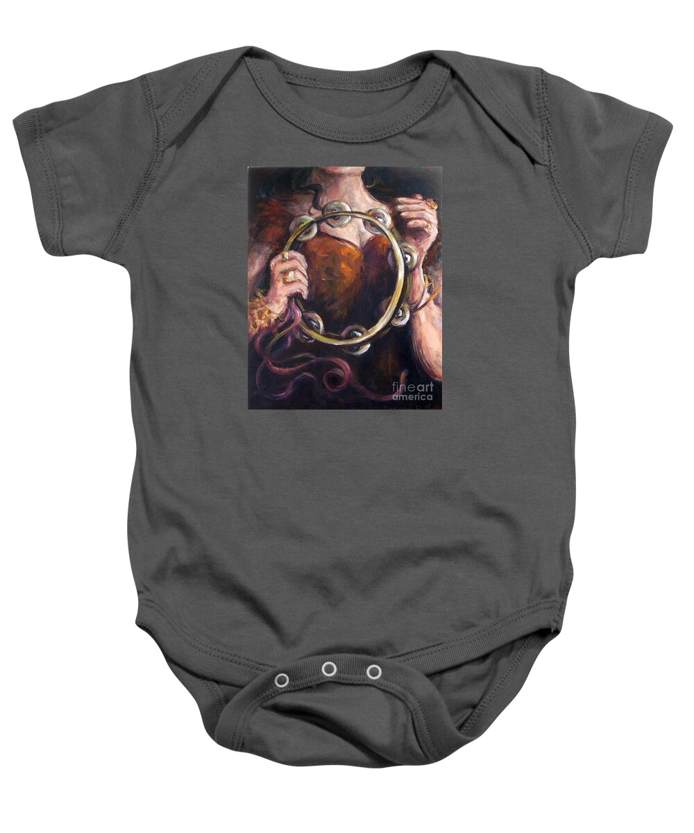 Musical Instruments Baby Onesie featuring the painting Tambourine by Deborah Smith