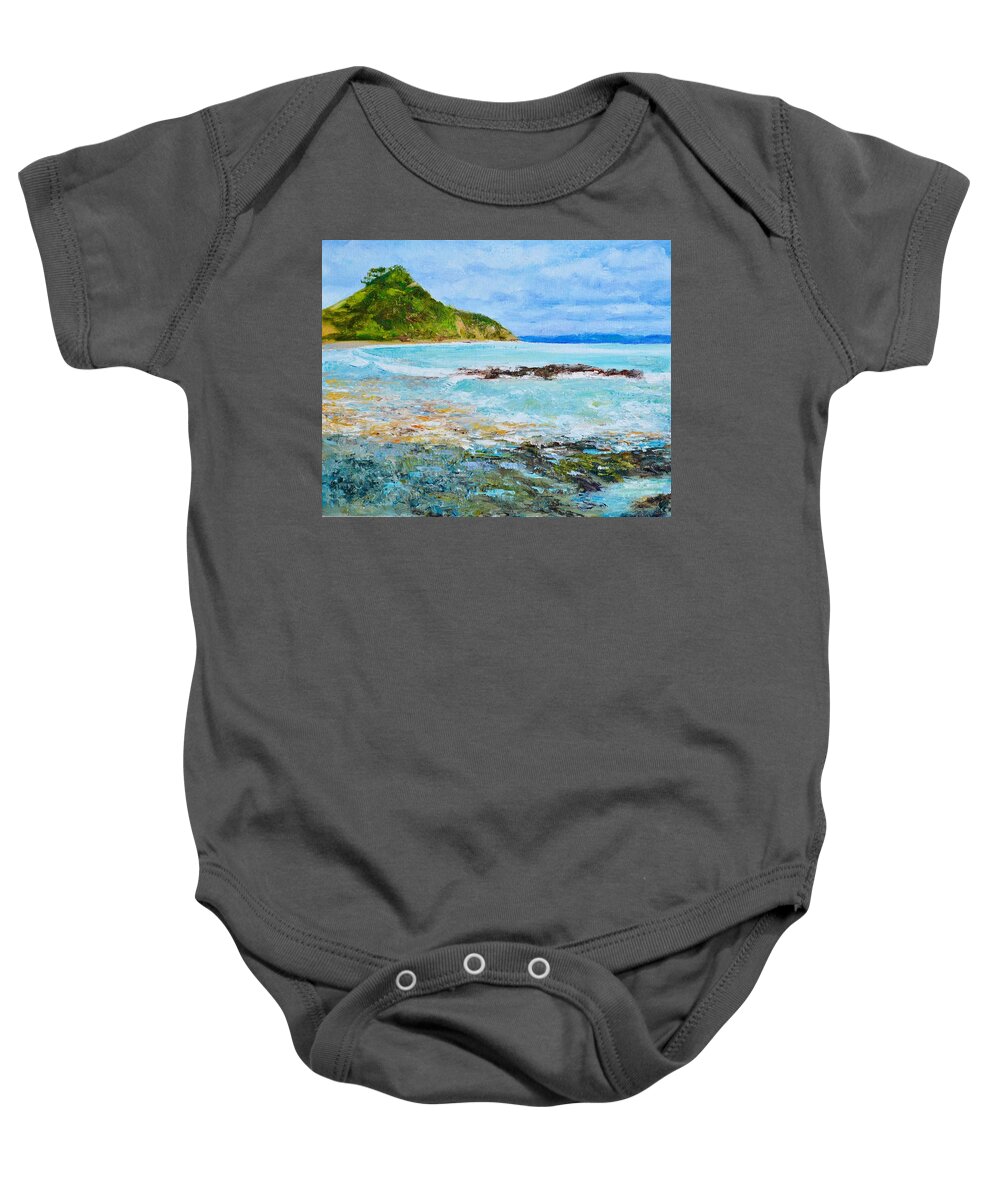 Islands Baby Onesie featuring the painting Tapeka Beach Russell Bay of Islands NZ by Dai Wynn