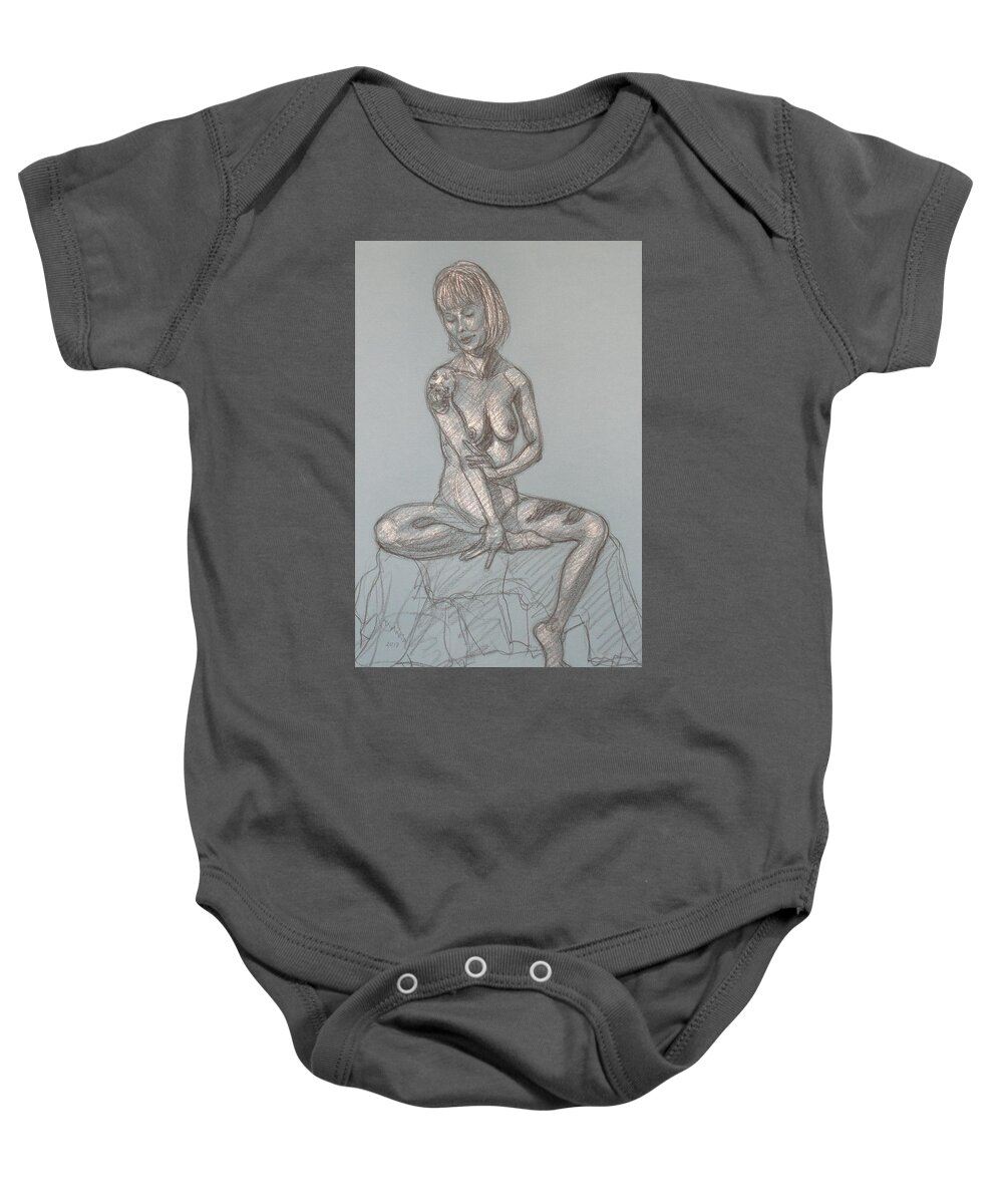 Realism Baby Onesie featuring the drawing Tara Looking Down by Donelli DiMaria