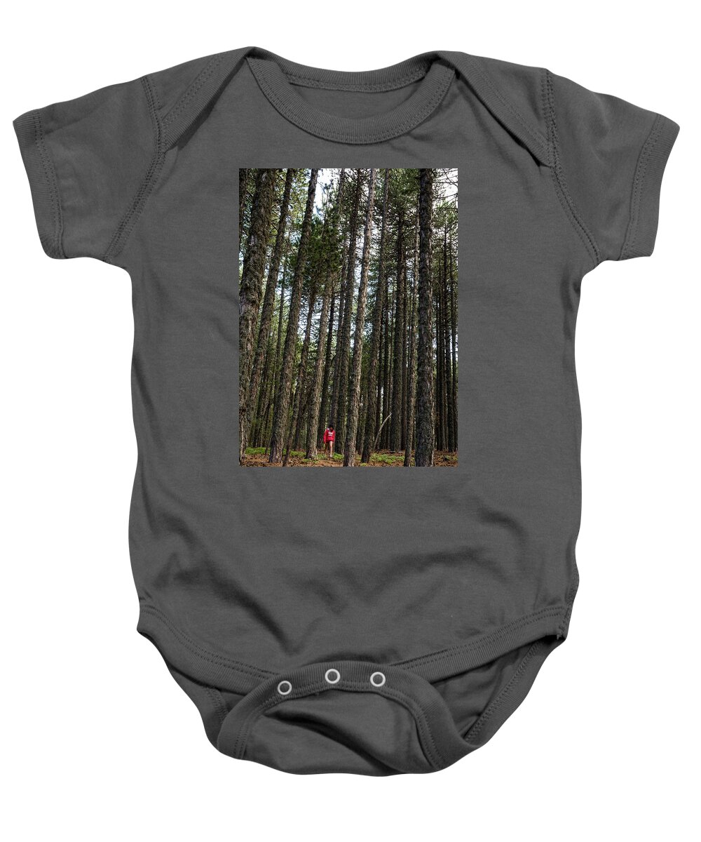 Forest Baby Onesie featuring the photograph Teenage walking in the forest by Michalakis Ppalis