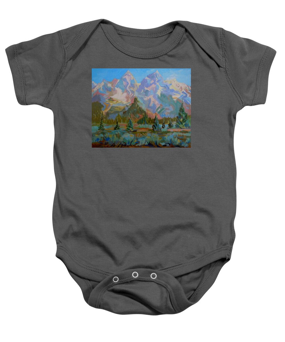 Landscape Baby Onesie featuring the painting Teton Heaven by Francine Frank