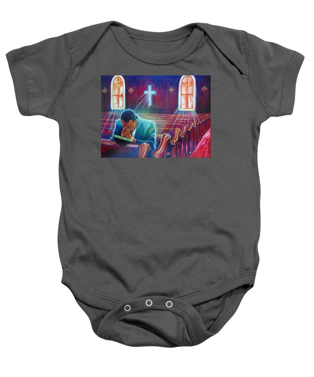 Religious Art Baby Onesie featuring the painting thank you GOD by Emery Franklin