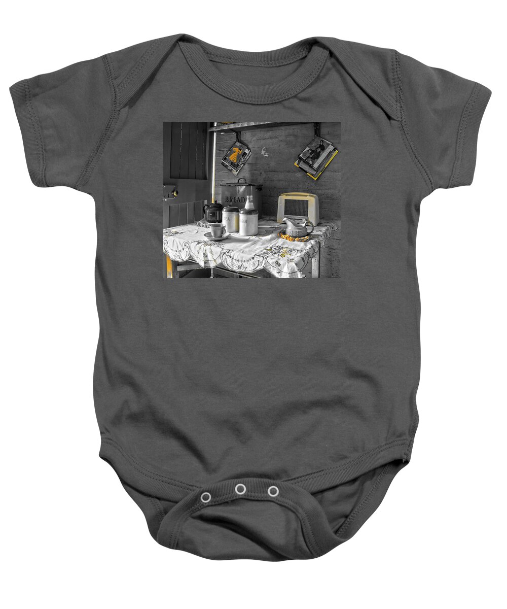 Tea-time Baby Onesie featuring the photograph The Art of Welfare. Tea time. by Elena Perelman