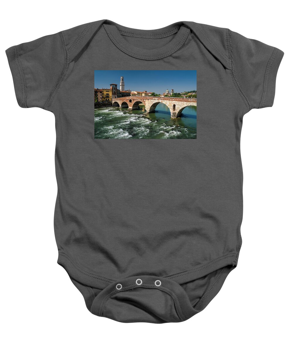Bridge Baby Onesie featuring the photograph The bridge of Verona by Livio Ferrari