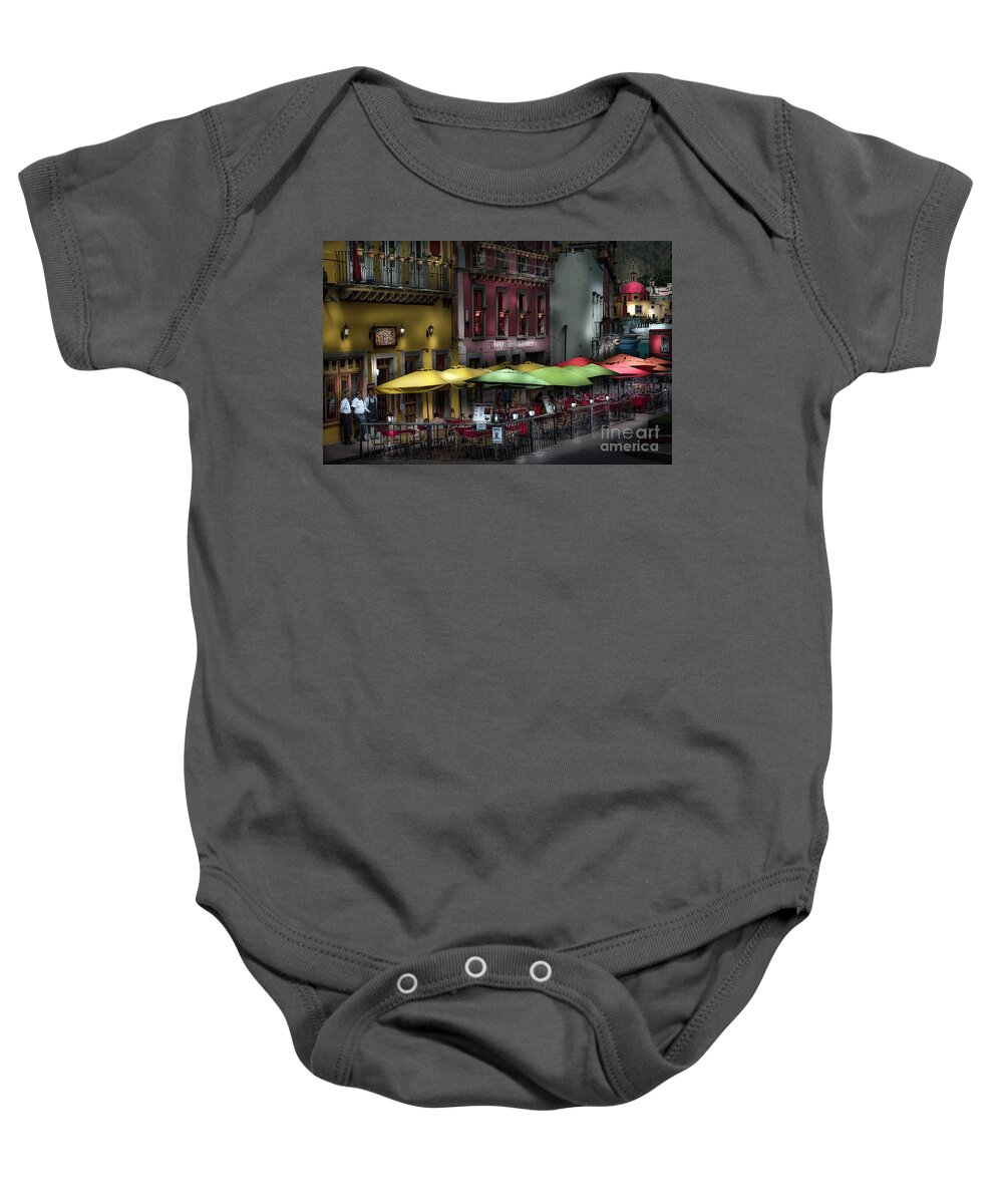 #restaurant Baby Onesie featuring the photograph The Cafe at Night by Barry Weiss