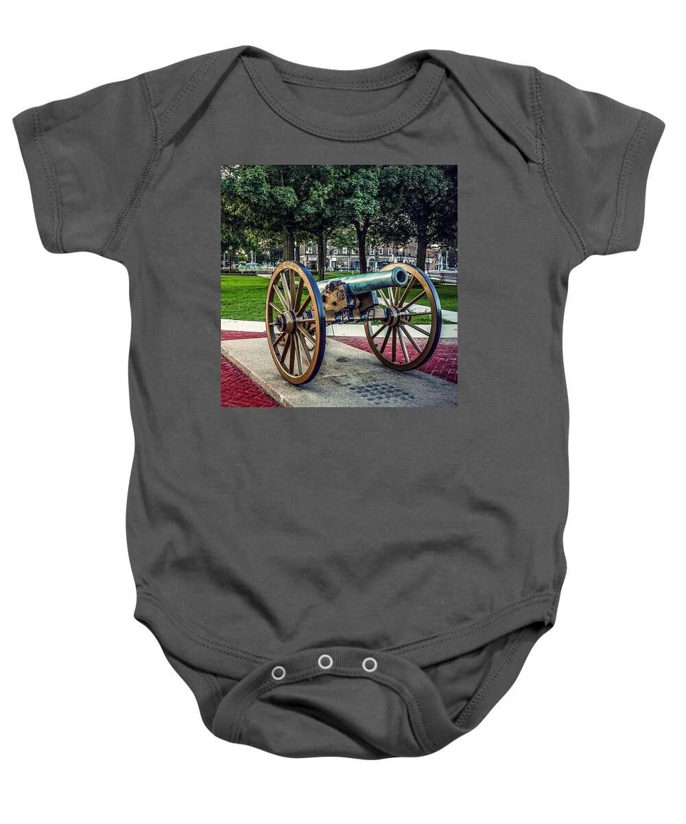  Baby Onesie featuring the photograph The Cannon in the Park by Kendall McKernon