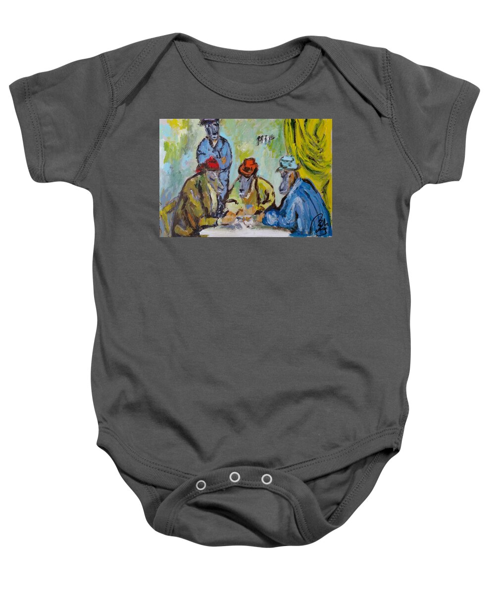 Politician Baby Onesie featuring the painting The card Players.Satiric Paintings I by Bachmors Artist