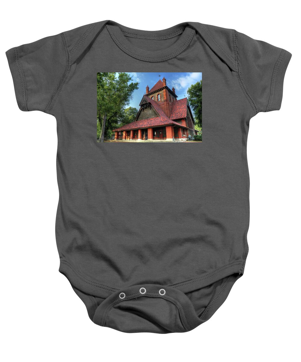 All Souls Cathedral Baby Onesie featuring the photograph The Cathedral of All Souls Asheville North Carolina by Carol Montoya