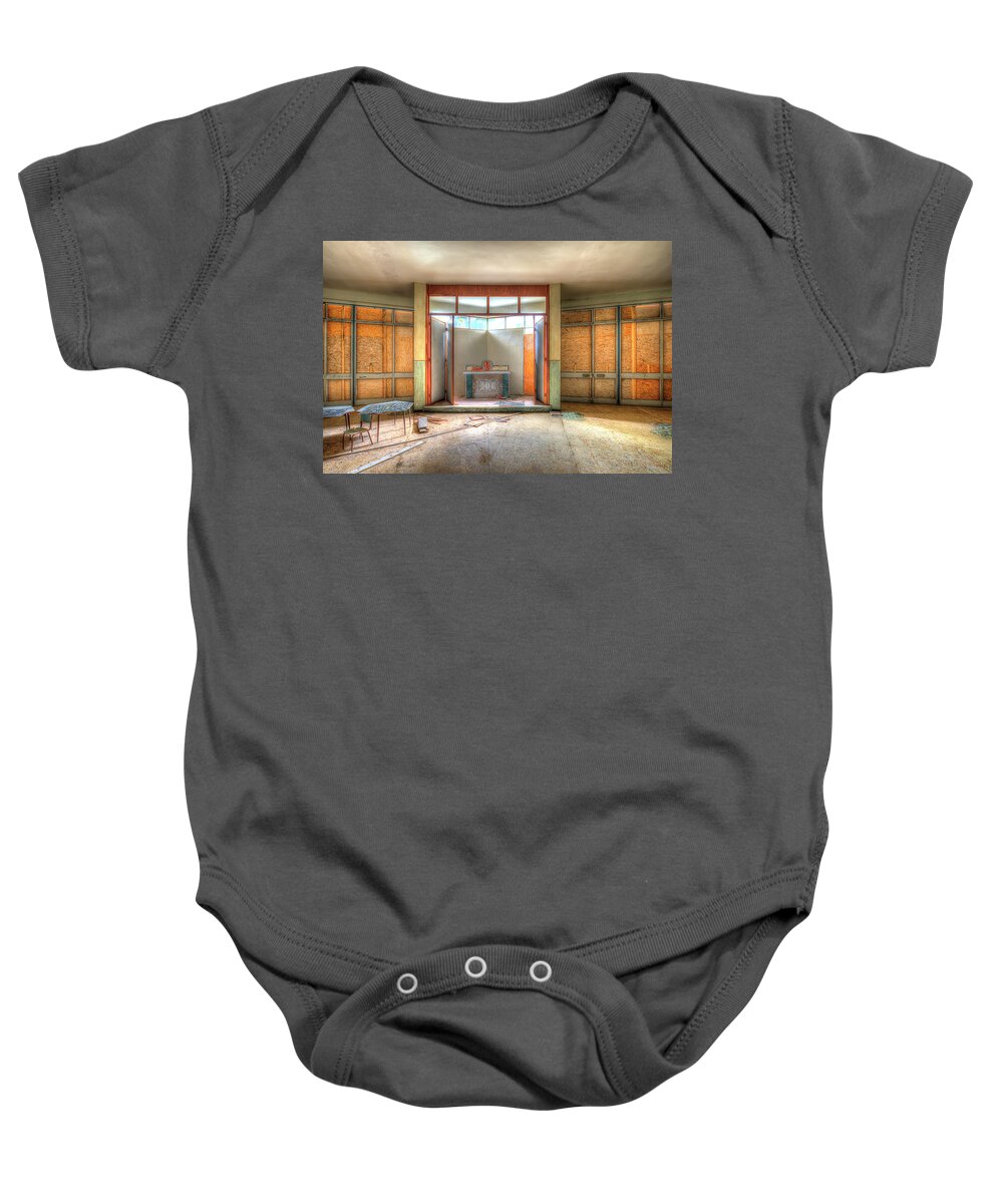 Luoghi Abbandonati Baby Onesie featuring the photograph The Church Of The Former Summer Vacation Building - La Chiesa Dell'ex Colonia Marina by Enrico Pelos