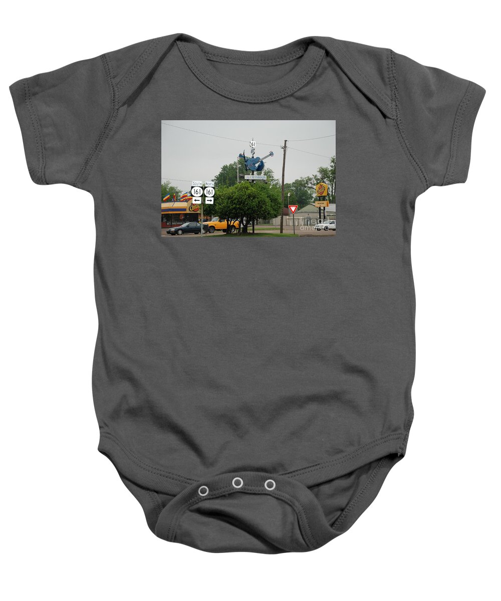 The Blues Baby Onesie featuring the photograph The Crossroads by Jim Goodman