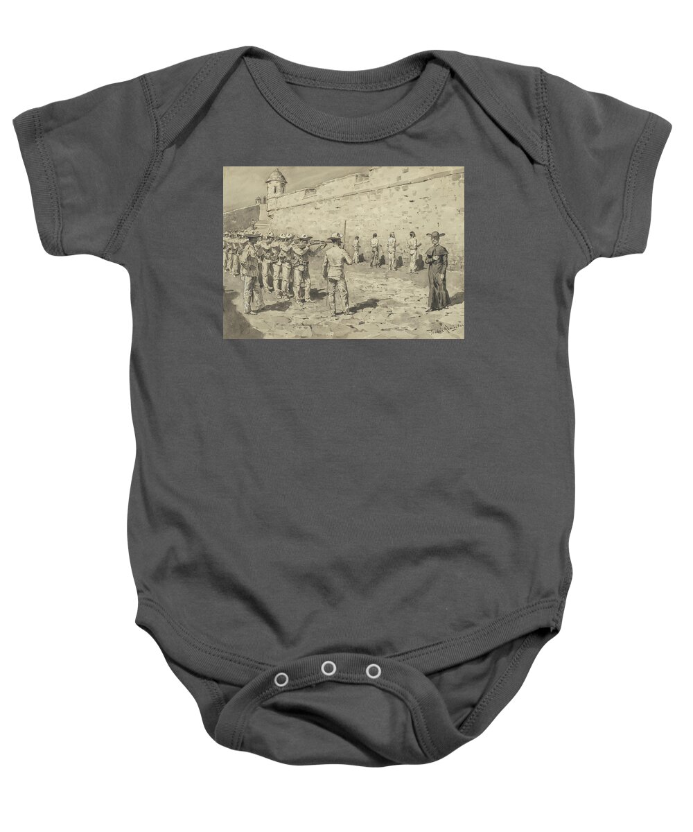 Remington Baby Onesie featuring the drawing The Cuban Martyrdom by Frederic Remington