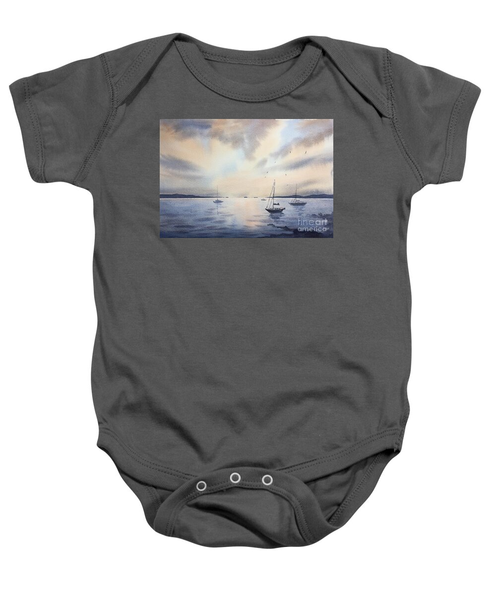 Ocean Baby Onesie featuring the painting The End Of Day by Watercolor Meditations