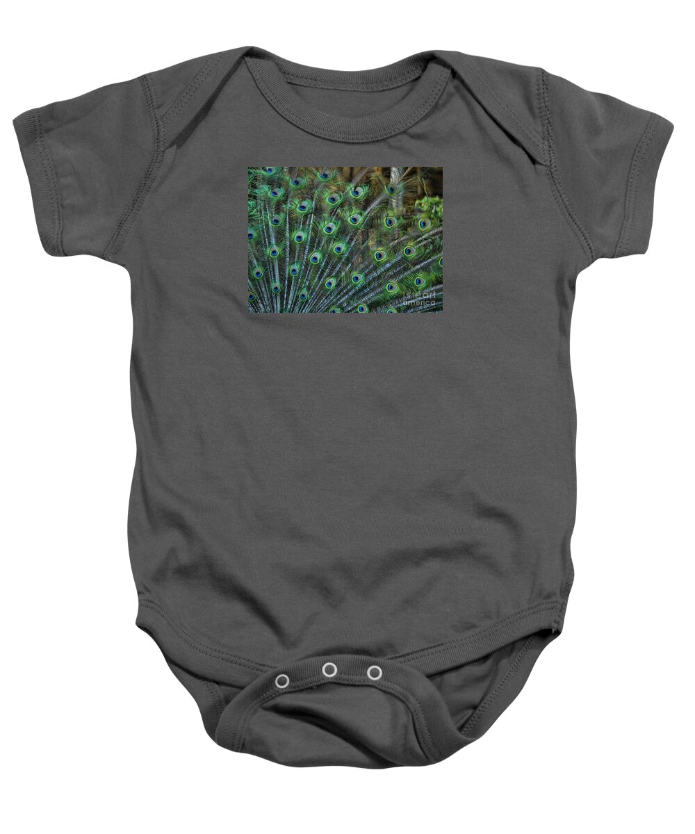 Peacock Baby Onesie featuring the photograph The Eyes Are Upon You by Brenda Kean