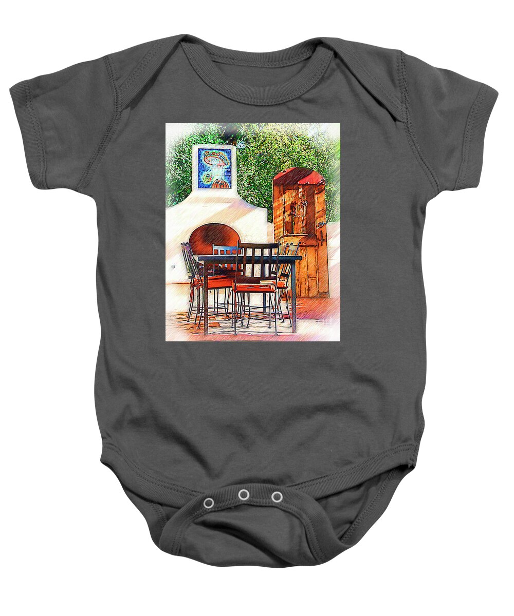 Outdoor Baby Onesie featuring the digital art The Fireplace, Table And Door by Kirt Tisdale